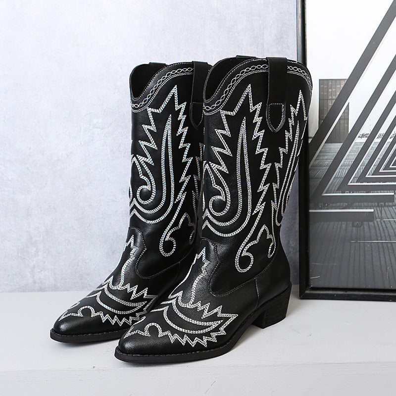 Damen Cowboy-Stiefel mit modischen Verzierungen und elegantem Absatz EB
