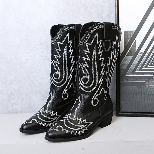 Damen Cowboy-Stiefel mit modischen Verzierungen und elegantem Absatz EB