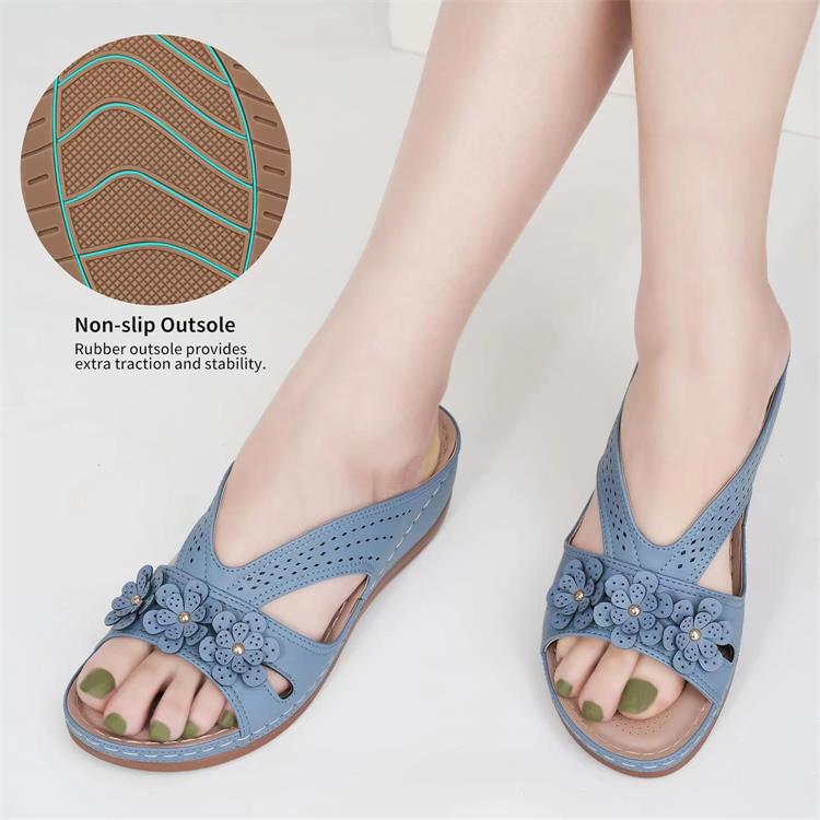 Damen komfortable Riemensandalen mit floralen Applikationen EB