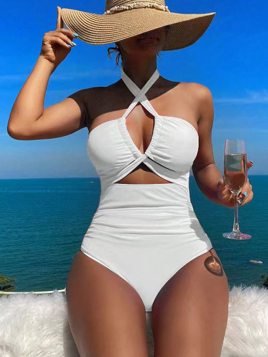 Damen Hoch geschnittener Monokini mit raffiniertem Kreuz-Design EB