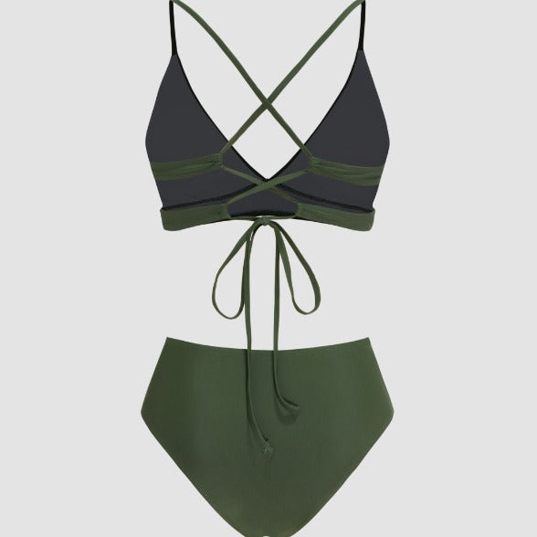 Damen Hochgeschnittener Bikini mit raffiniertem Rüschendesign EB
