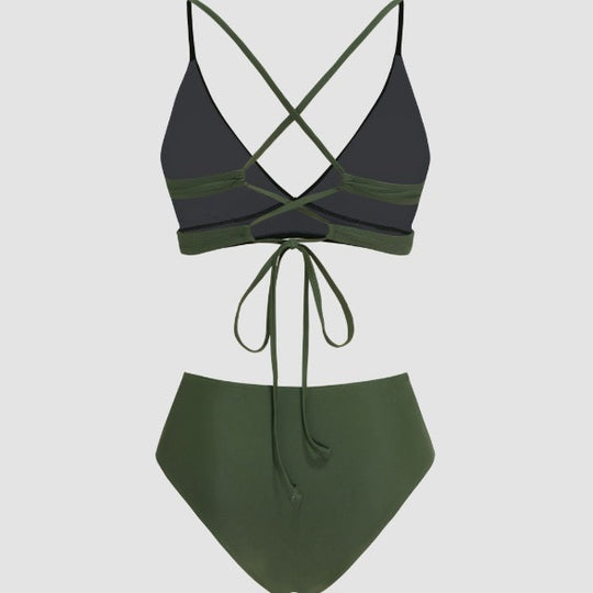 Damen Hochgeschnittener Bikini mit raffiniertem Rüschendesign EB