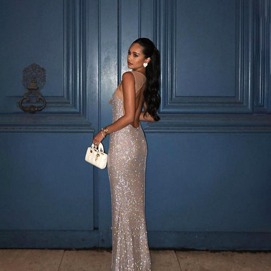 Damen Glitzerndes Maxikleid mit glamourösem Schnitt EB