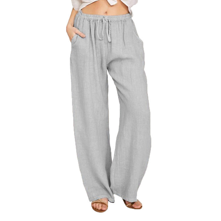 Damen nan weite Leinenhose mit elastischem Bund und Tunnelzug EB