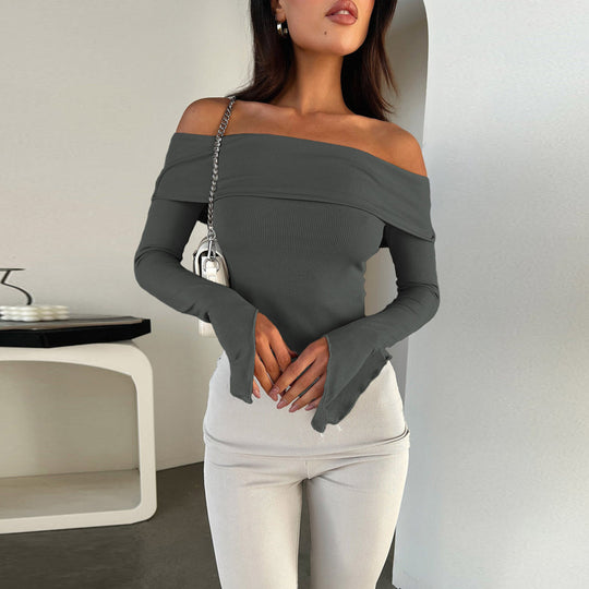 Damen Off-Shoulder Shirt mit eleganten Trompetenärmeln EB