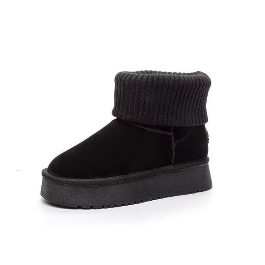 Damen Modische Winterstiefel aus weichem Wildleder mit elastischem Strickrand EB
