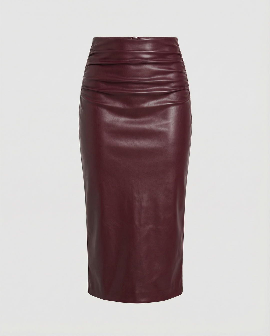 Damen Midi-Rock aus hochwertigem Leder mit Raffung EB