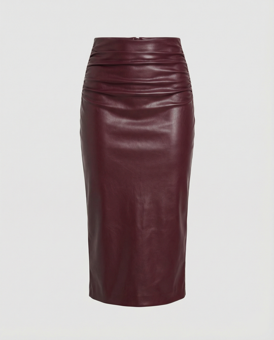 Damen Midi-Rock aus hochwertigem Leder mit Raffung EB