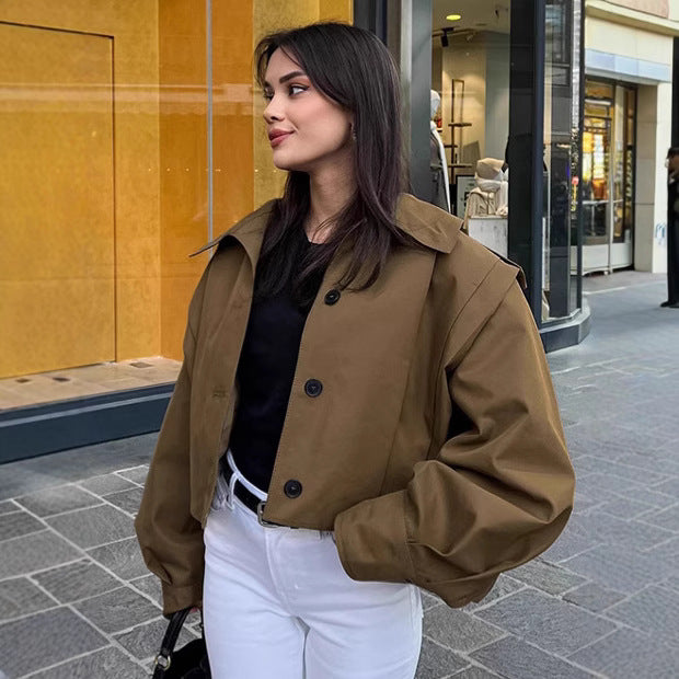 Damen Oversized Utility-Jacke mit strukturiertem Design und praktischen Taschen EB