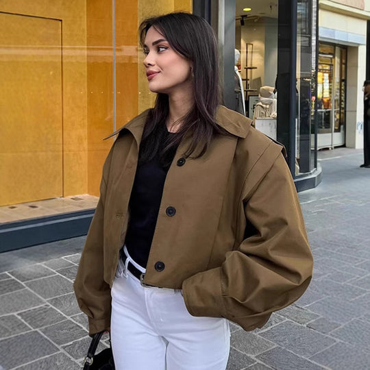 Damen Oversized Utility-Jacke mit strukturiertem Design und praktischen Taschen EB