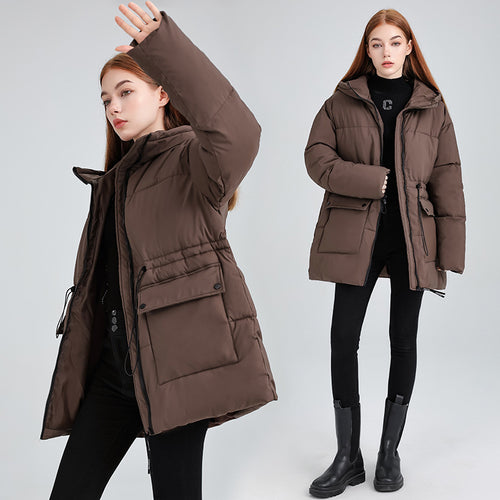 Damen isolierte Parkajacke mit verstellbarem Taillenzug und praktischen Taschen EB