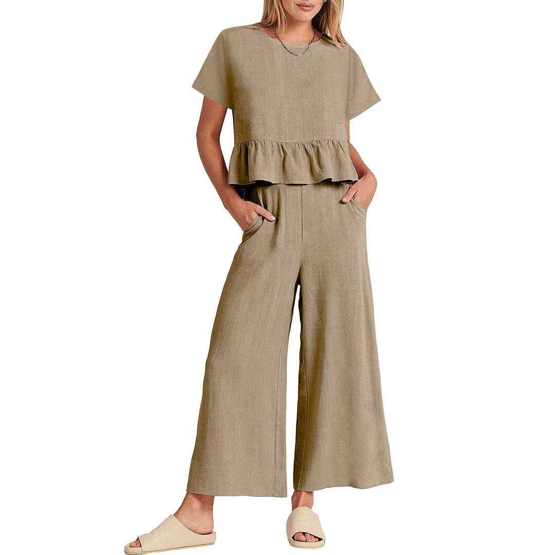 Damen Zweiteiliges Outfit mit fließendem Oberteil und weitem Hosen-Design EB