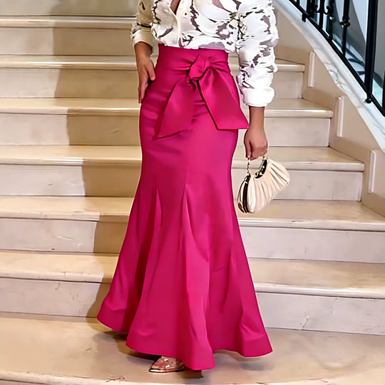 Damen Eleganter Maxi-Rock mit voluminösem Schleifenakzent EB