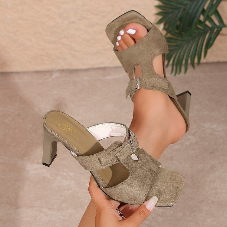 Damen elegante Slingback-Pantoletten mit modischem Schnallen-Detail EB