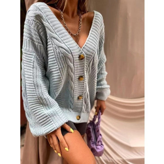 Damen Grobstrick-Cardigan mit offenen Ärmeln und dekorativen Knöpfen EB