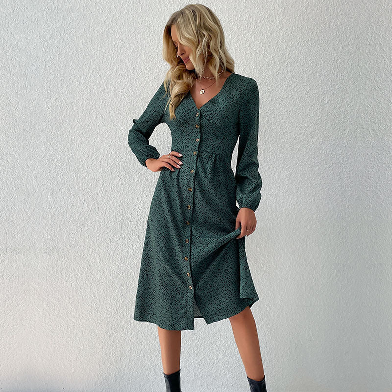 Damen Hemdkleid mit elegantem V-Ausschnitt und Knopfdetails EB