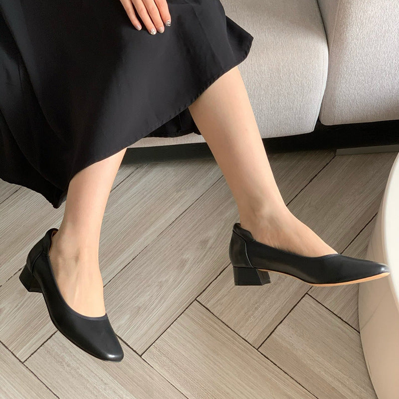 Damen Elegante Blockabsatz-Ballerinas mit geschmeidiger Oberfläche EB
