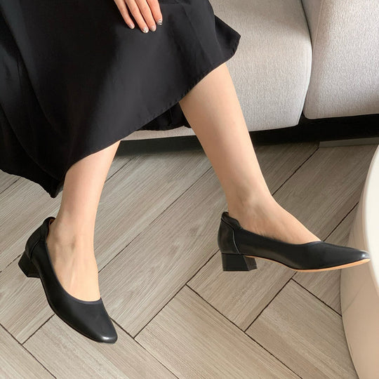 Damen Elegante Blockabsatz-Ballerinas mit geschmeidiger Oberfläche EB