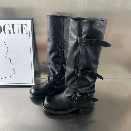 Damen modische Stiefel mit verstellbaren Riemen und robustem Profil EB
