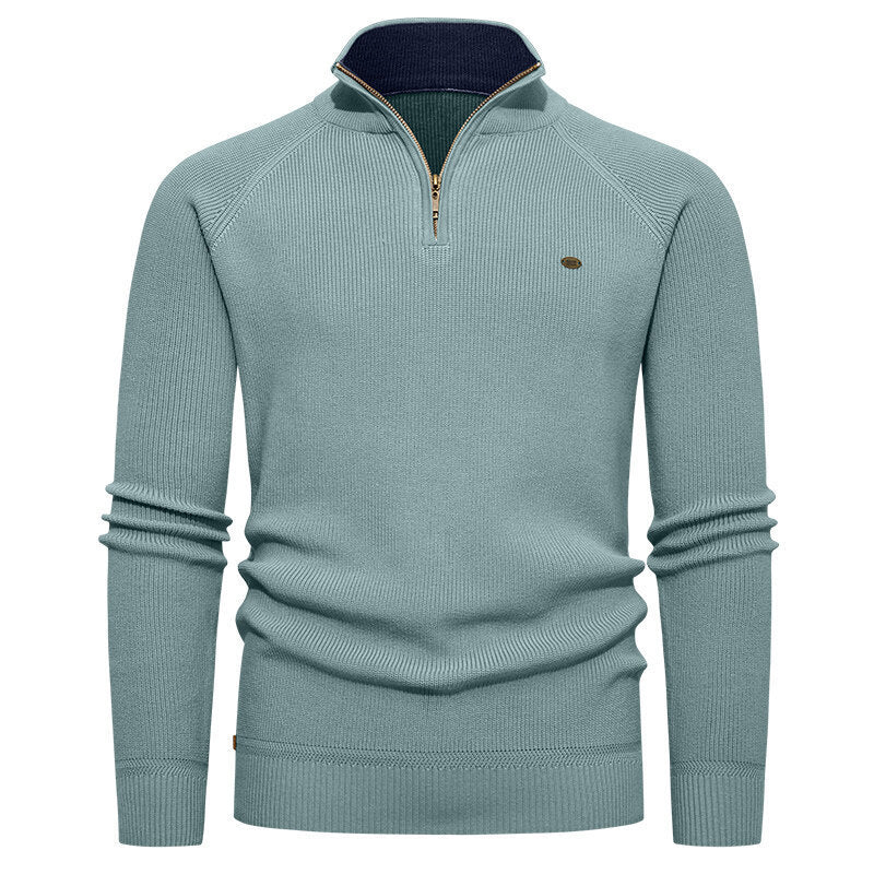 Herren hochwertiger Strickpullover mit Stehkragen und modernem Reißverschluss EB