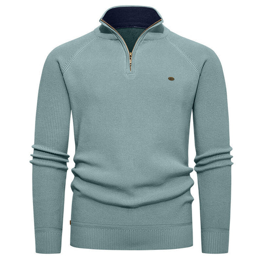 Herren hochwertiger Strickpullover mit Stehkragen und modernem Reißverschluss EB
