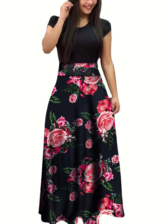 Damen Elegantes Maxikleid mit grafischem Druck und flexiblem Bund EB
