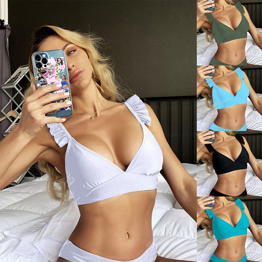 Damen Triangel-Bikinioberteil mit Rüschendetails EB