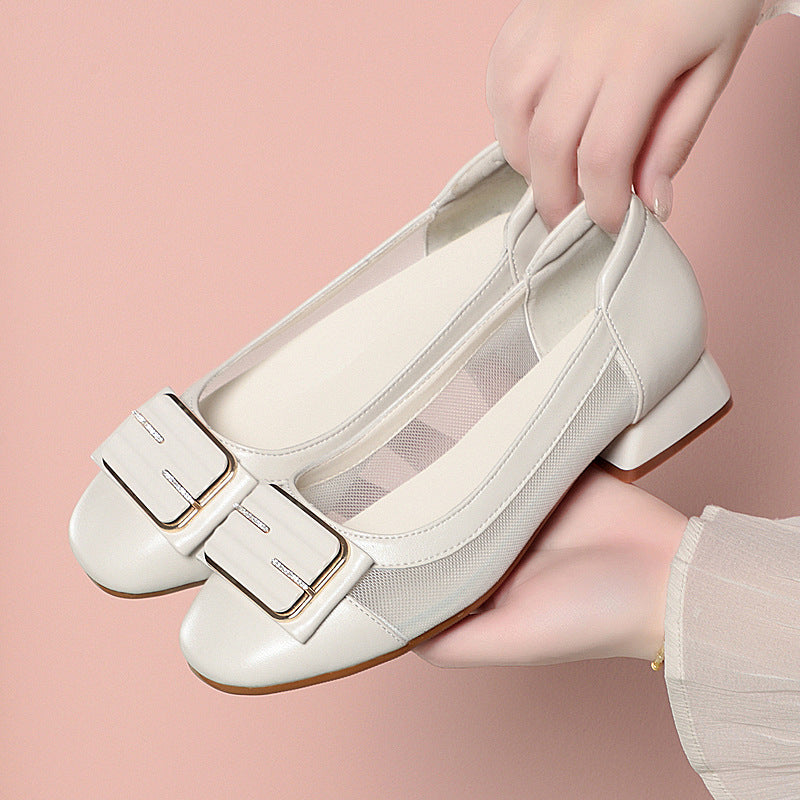 Damen elegante Ballerinas mit modischer Schnallenverzierung und atmungsaktivem Mesh-Einsatz EB