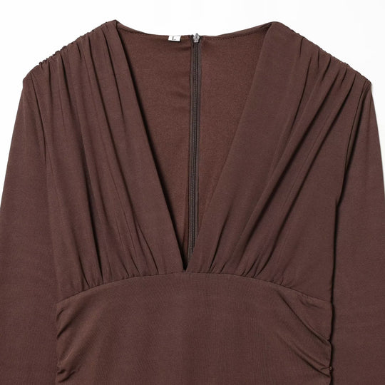 Damen Maxikleid mit tiefem V-Ausschnitt und drapierten Details EB
