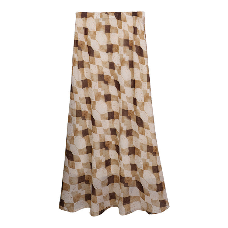Damen  fließender Maxirock mit A-Linie und feinem Vintage-Print EB