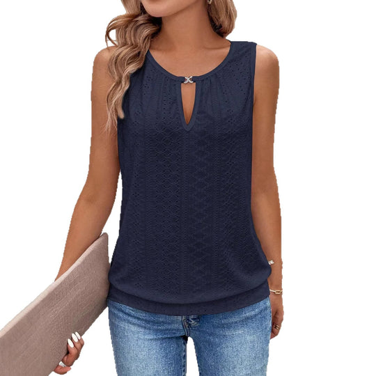 Damen luftiges Tanktop mit dekorativem Ausschnitt und feiner Struktur EB