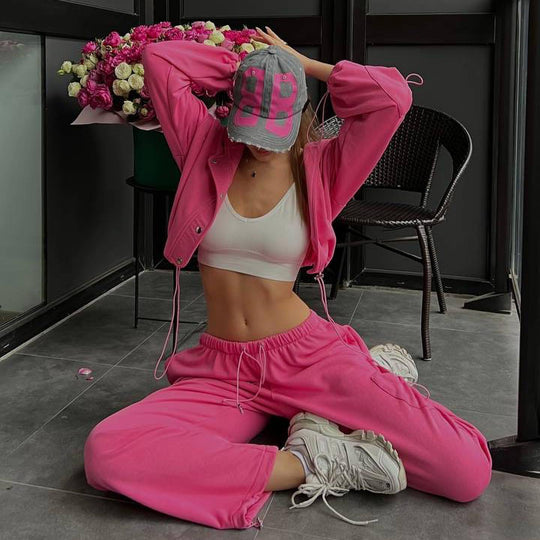 Damen lässiges Zweiteiler-Hoodie-Set mit verlängerter Kapuzenjacke und hochgeschnittener Taillen-Jogginghose Eichborn Berlin