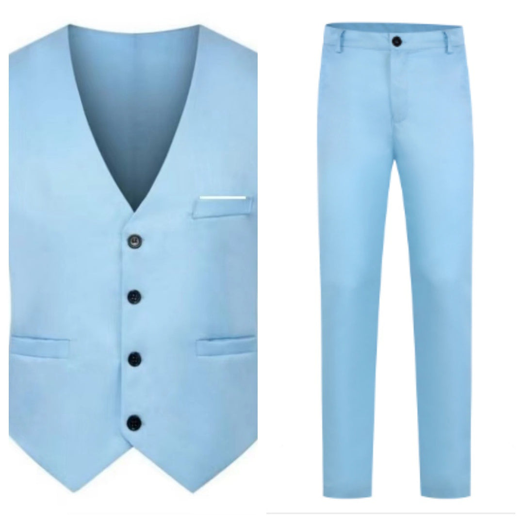 Herren nan elegante Satinweste mit V-Ausschnitt und schmal geschnittene Anzughose EB