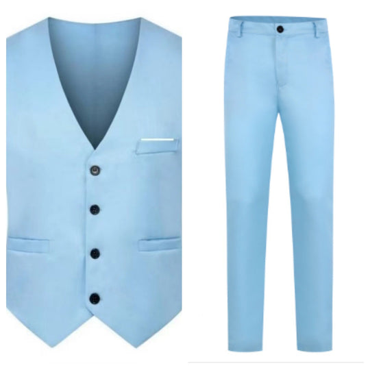 Herren nan elegante Satinweste mit V-Ausschnitt und schmal geschnittene Anzughose EB
