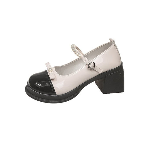 Damen elegante Mary Jane Pumps mit Perlenschmuck EB