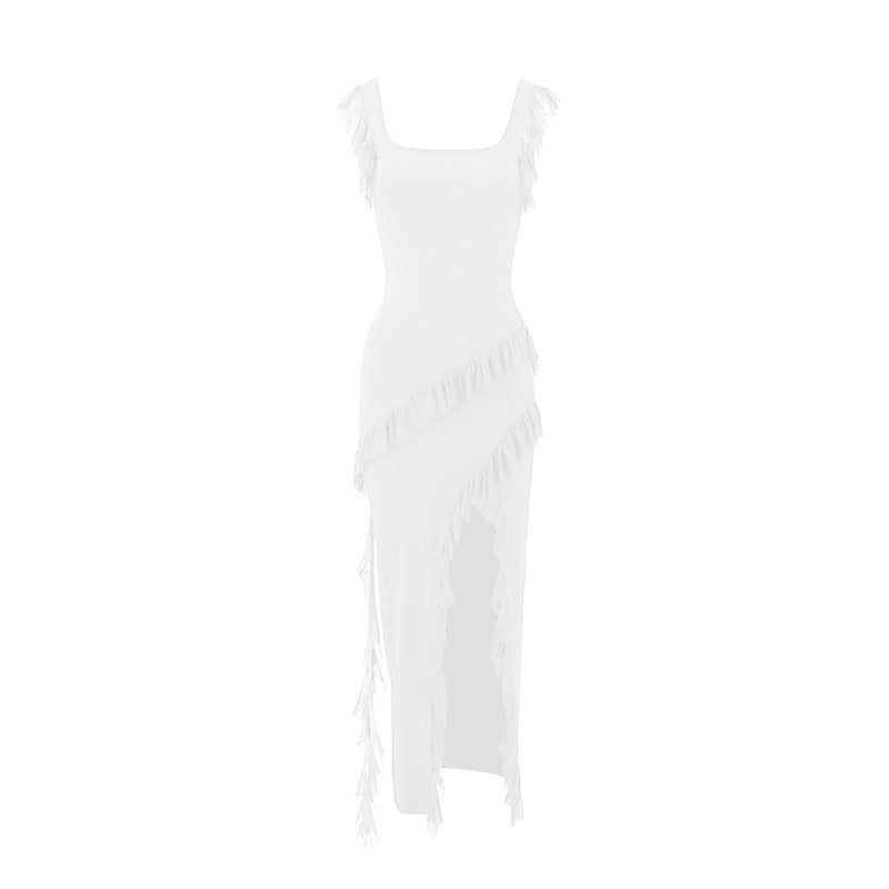 Damen Maxikleid mit originellem Rüschendetail und eleganter Taillierung EB