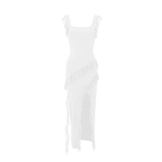 Damen Maxikleid mit originellem Rüschendetail und eleganter Taillierung EB