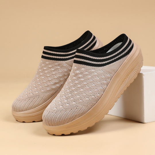 Damen Komfortable Slip-On Clogs mit atmungsaktiver Strickoberfläche EB
