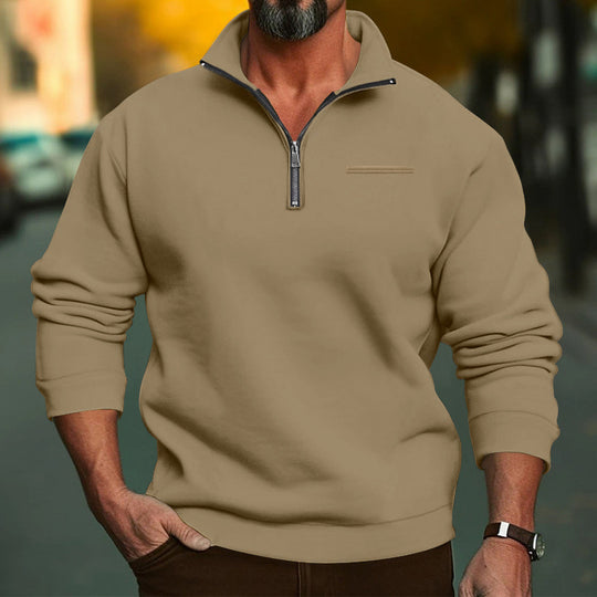 Herren nan hochwertiger Sweatpullover mit Metall-Halbzip, verstärktem Stehkragen und dezenter Brustpaspel EB