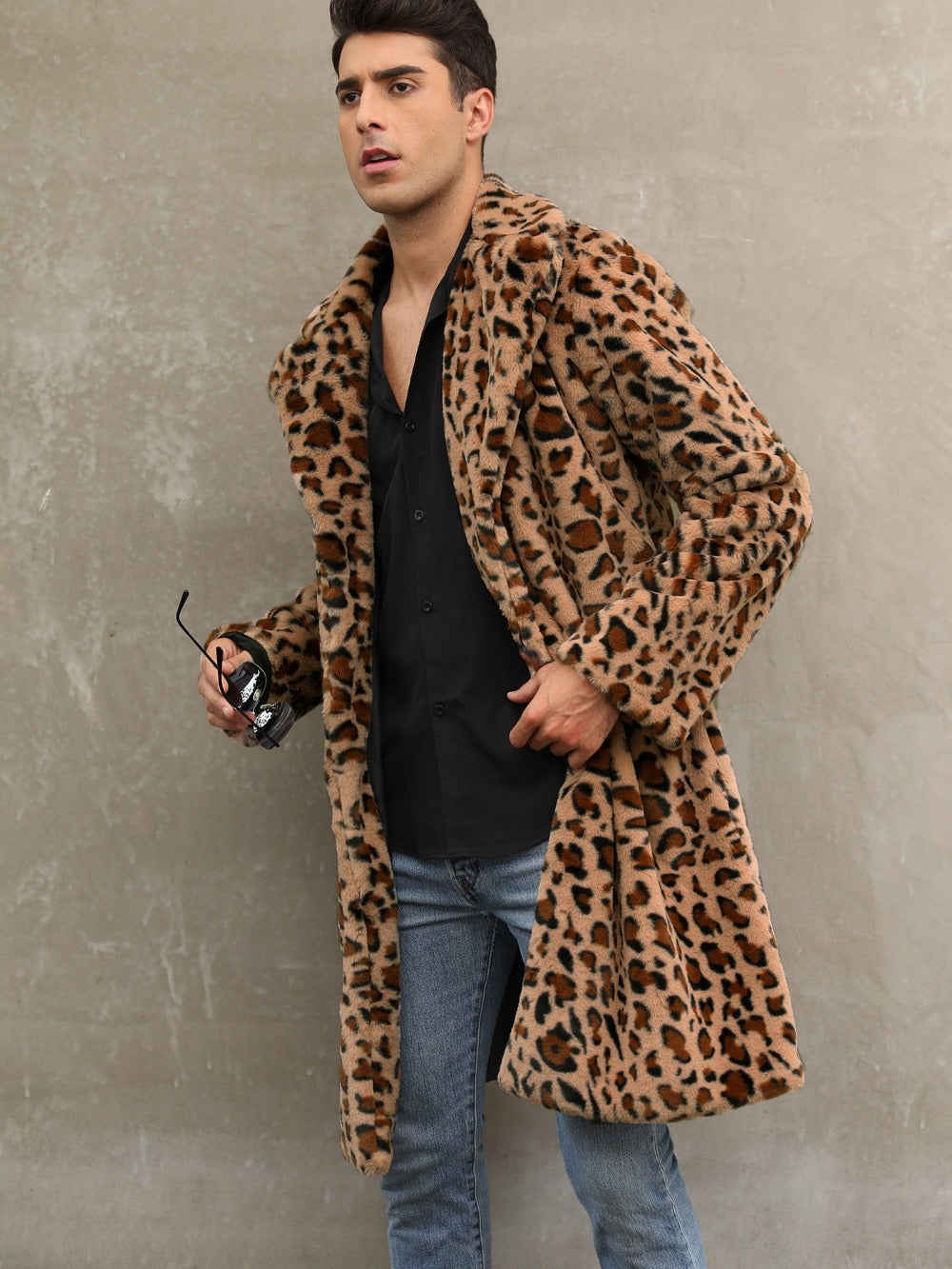 Herren Modischer Leopardenfell-Mantel EB