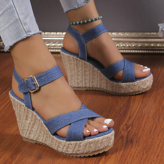 Damen Wedge-Sandaletten mit geflochtenem Jute-Detail und rutschfester Sohle EB