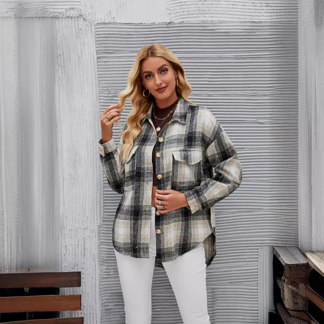 Damen Karierte Overshirt-Jacke aus weichem Flanell EB