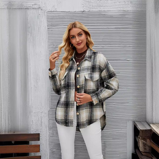 Damen Karierte Overshirt-Jacke aus weichem Flanell EB