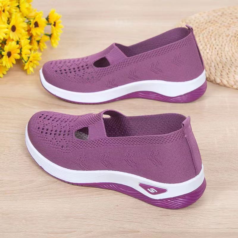 Damen Sportliche Slip-On Sneakers mit atmungsaktivem Strickmaterial EB