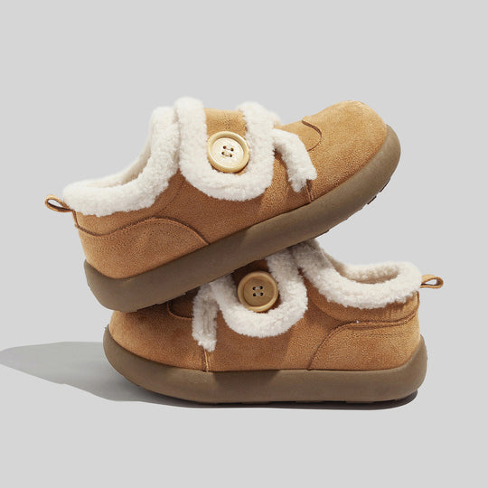 Damen Hausschuhe mit Fleece-Futter und Knopfverschluss EB