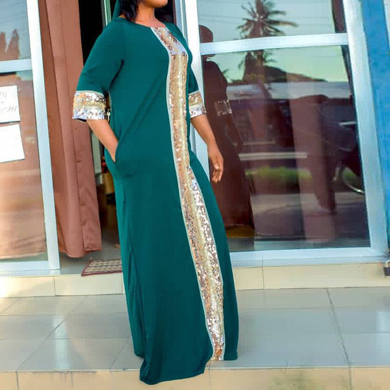 Damen Maxikleid mit eleganten Glitzerdetails und seitlichen Taschen EB