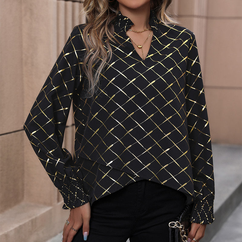 Damen Elegante Bluse mit schimmerndem Karomuster EB