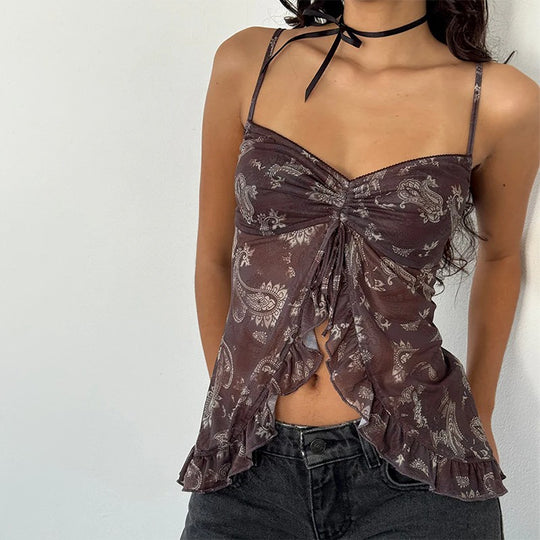 Damen Nostalgiisches Karo-Trägertop mit Rüschendetails EB