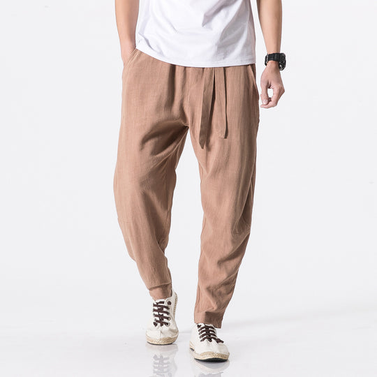 Herren nan entspannte Leinen-Baumwoll Harem-Joggerhose mit verdecktem Tunnelzug und tapered Bein EB