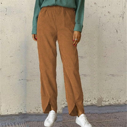 Damen Modische und bequeme Bundhose mit seitlichen Schlitzdetails EB